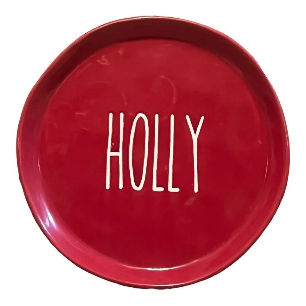 Christmas AF Lot of Four Red Holiday Salad Plates Ceramic Jolly Cheer Joy Holly